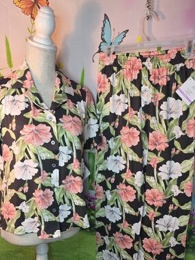 Echo Tropical Pajama 2 Piece Set, Button Top & Pants